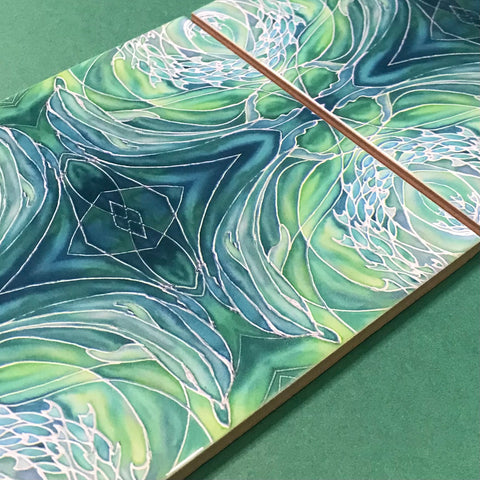 Sea Green Dolphins Ceramic Tiles -  Green Bathroom Kitchen Hand Printed Tiles