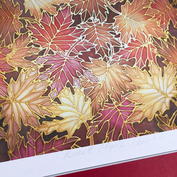 Autumnal Maple Leaves Print - Rich Warm Maple Leaves Art Print - Terracotta and a Beaujolais Red Print