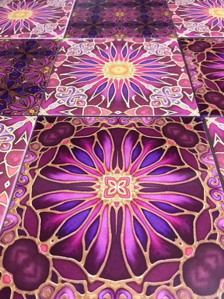 Plum Blooms Mixed Tiles Set - Plum Purple Gold Tiles - Beautiful Tile - Bohemian Tiles