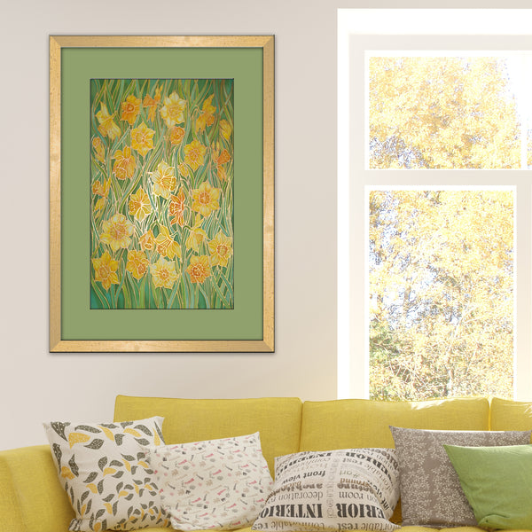 Yellow Daffodil Dreams Painting - flowers hand painted silk - Original Art
