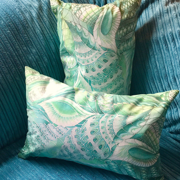 Mint Green Shells Cushion - Green Turquoise Throw Pillow - Sea Shells Accent Pillow