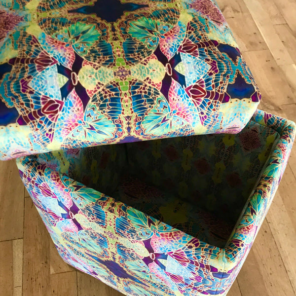 Sumptuous luxury velvet footstool with storage -  green velvet stool with storage - one off Bespoke Upholstery.