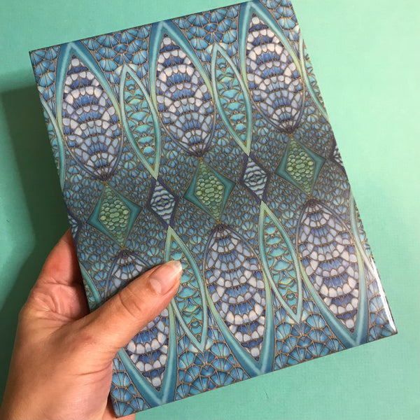 6x8” Blue Teal Green Oriental Futuristic Tiles -  Contemporary Bohemian Ceramic printed  Tiles