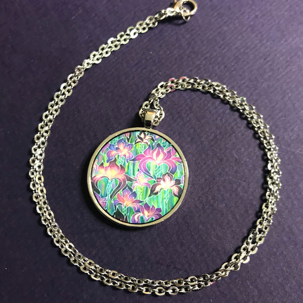 Beautiful Purple Irises Necklace - Flower Necklace - Affordable gift
