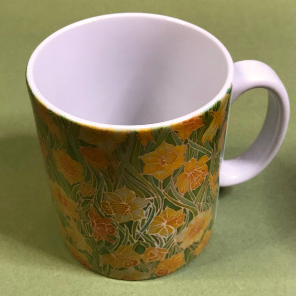 Yellow Daffodils mug - Mug and coaster box set -  Tea or Coffee Flower Mug In Yellow and Green - Mug Gift Set