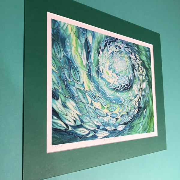 Shoal Signed Limited Edition Print - Fish swimming in the Sea - Sea Green Shoal Print - Bathroom Art