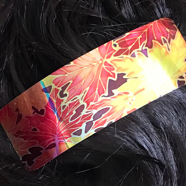 Autumnal Maple Leaves Large Hair Clip - Shiny Red Yellow Leafy Hair Barrette