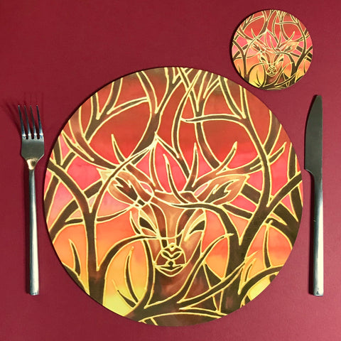Round Red Stag Table mats and Coasters - Hard wearing beautiful place mats