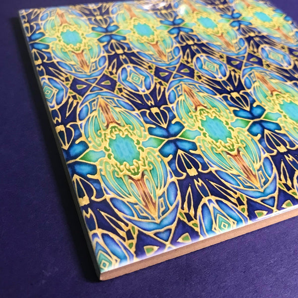 Italian Style tiles in blue green and gold 6x6"
