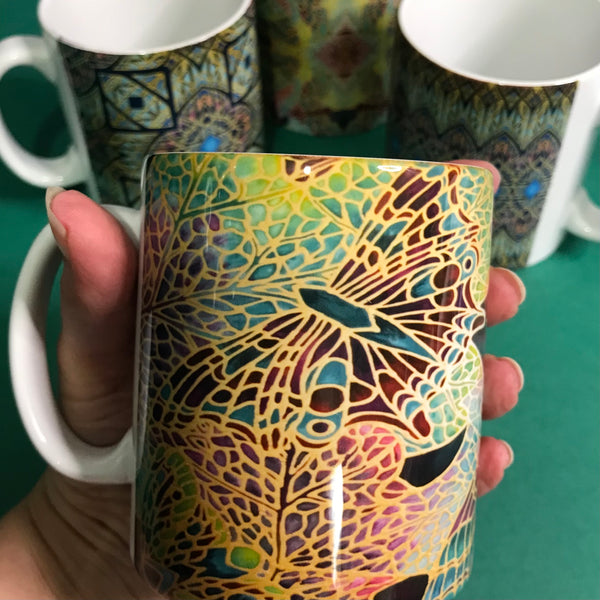 Decorative Stained Glass Set of 4 Mugs or Mug and Coaster Box Sets -  Mug Gift