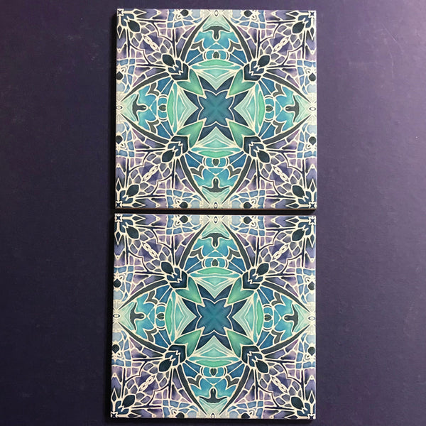 Nouveau Aqua Lilac Charcoal Butterfly Bathroom Tile - Bohemian Kitchen Tiles - Butterfly Kaleidoscope Repeat Decorative Tiles