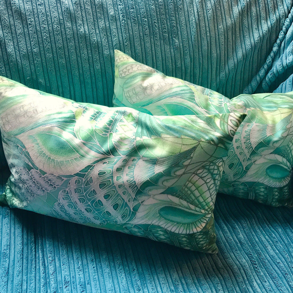 Minty Green Shells Cushion - Fresh Green Shells Pillow - Green Throw Pillow - Meikie Designs