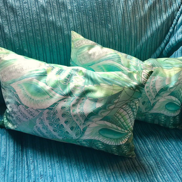 Minty Green Shells Cushion - Fresh Green Shells Pillow - Green Throw Pillow - Meikie Designs