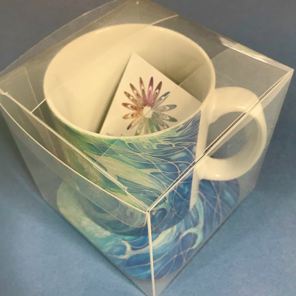Swirling Dolphins Mug and Coaster - Blue Turquoise Mug Set - Mug Gift