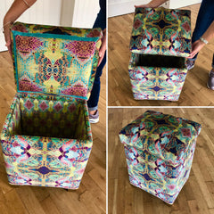 SOLD Sumptuous luxury velvet footstool with storage -  green velvet stool with storage - one off Bespoke Upholstery.