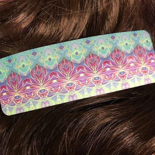 Persian Style Purple Turquoise Large Hair Clip - Orchid Patterned Hair Barrette