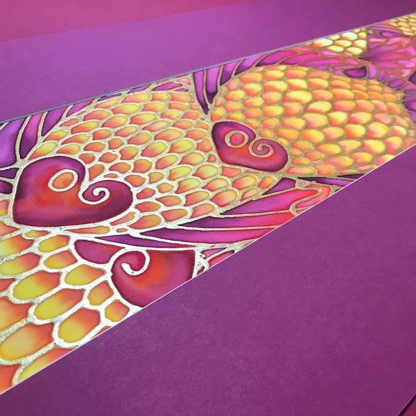 Vibrant Tropical Fish Original Silk Painting - Bold Pink Orange Gold Hand-Painted Silk Art