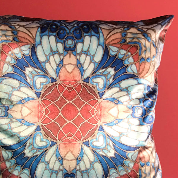 Kaleidoscope Blue Rust Butterfly Velvet Cushion - Luxury Velvet Throw Pillow - Bold pattern butterfly pillow