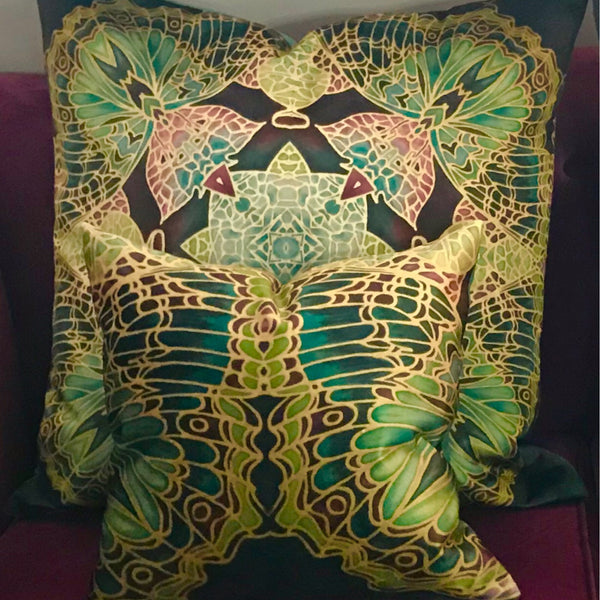 Green Butterfly Velvet Cushions. Green Lime Velvet Cushions