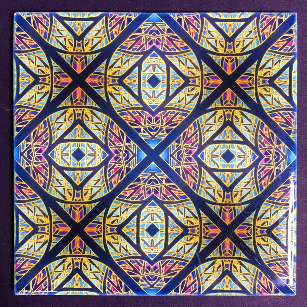 Arts and Crafts look Cathedral Diamond Window Ceramic Tiles - Multi coloured Bohemian  Ceramic Printed Tiles