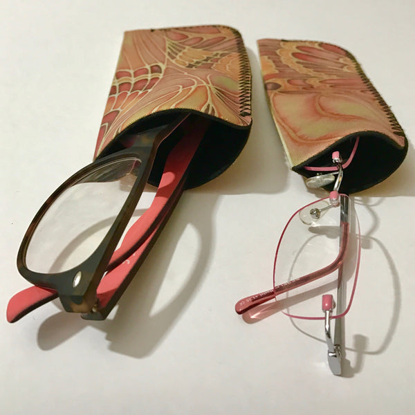 Terracotta Butterfly glasses case - slip-on padded glasses cover - reading or large glasses cover