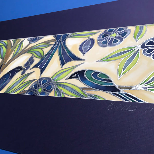 Song Birds in Trees Original Silk Painting - Hand-Painted Silk Art