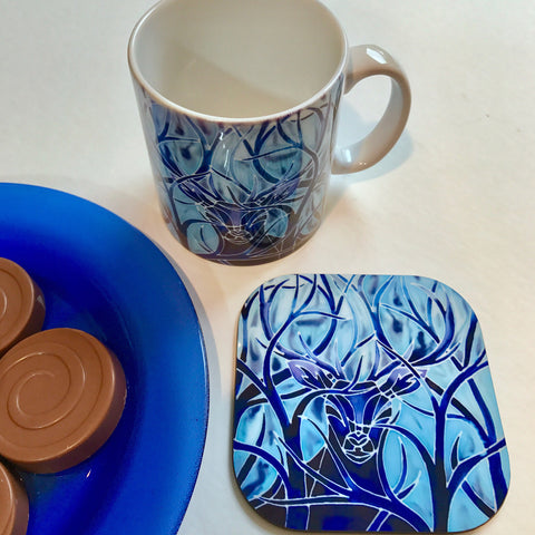 Blue Stag Mug + Coaster - Stag Gift set - Stag Mug set