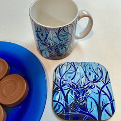 Stag Mug and Coaster box set or mug only - Blue Mug Set - Wild Stag Mug Gift - Woodland Lovers gift