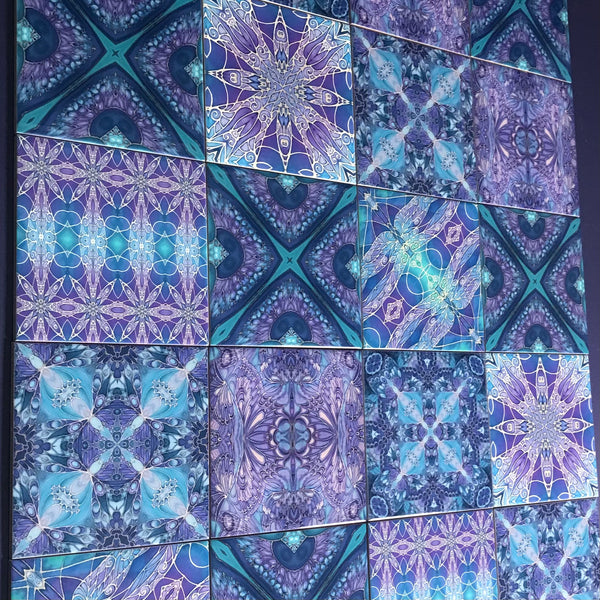 Blue Purple Turquoise Mixed Set of 20 Ceramic Tiles - Bohemian Bold Mediterranean Coloured Kitchen Tiles