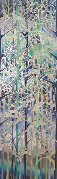 SOLD Forest Meditation Original Silk Painting -  Teal Blue Mint Original Art