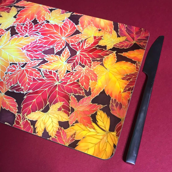 Autumn Leaves Placemats & Coasters - Virginia Creeper Leaves Table Mats - Red Yellow