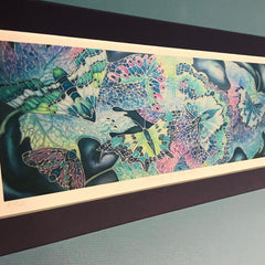 Mosaic Butterflies Signed Print - Blue Green Grey Purple Pink Print Art