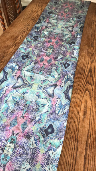Butterfly Table Runner - Mosaic look lilac grey mint pink table runner