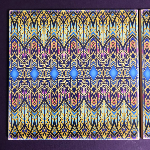 Arts and Crafts look Cathedral Tall Window Ceramic Tiles - Multi coloured Bohemian  Ceramic Printed Tiles
