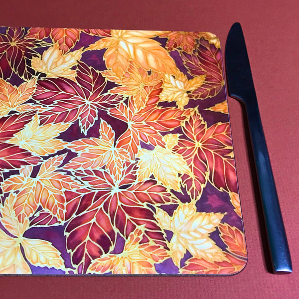 Terracotta Leaves Placemats & Coasters - Caramel Table Mats  - Heatproof glass chopping boards