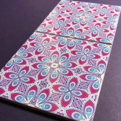 Lavender Plum Eye of the Peacock Feather Tiles - Blue Lilac Tiles  - Bohemian Nouveau Ceramic Hand Printed Tiles