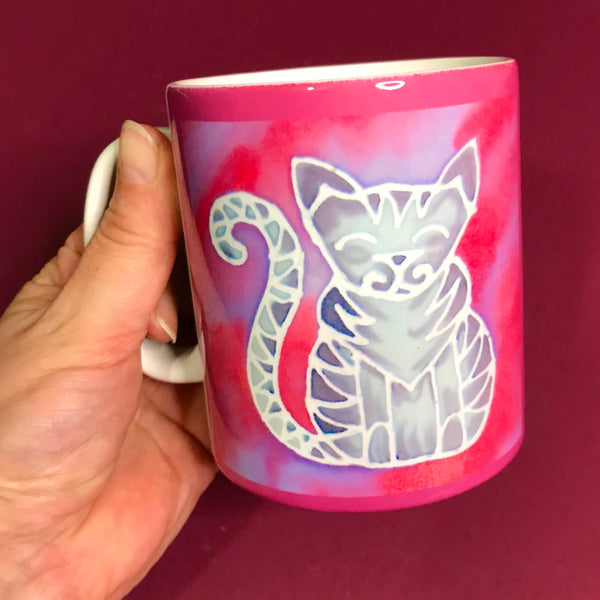 Pink Tabby Cat Mug - Mug and Coaster Box Set - Cat Gift for Her - Cute Grey Tabby Cat