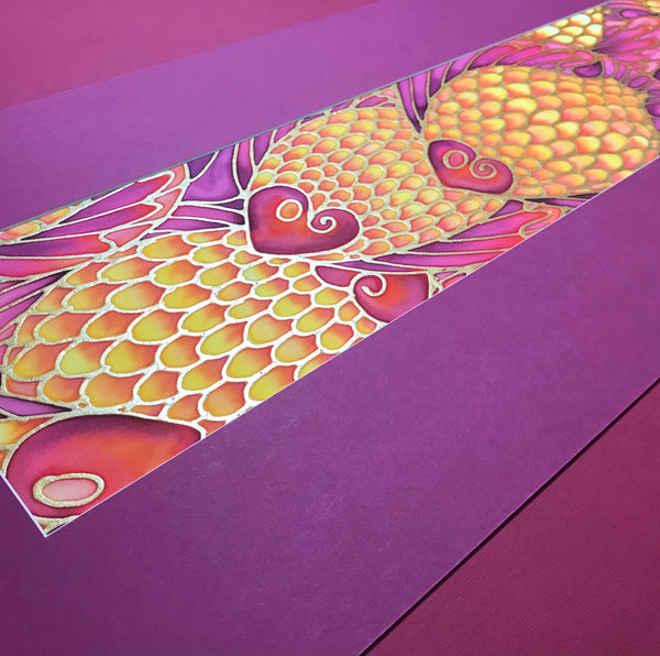 Vibrant Tropical Fish Original Silk Painting - Bold Pink Orange Gold Hand-Painted Silk Art