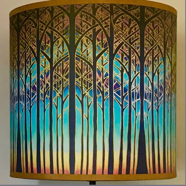 Cathedral  Trees Contemporary Floor Lamp  - Sunset Woods Light Art Lamp - Blue Turquoise Aqua trees Lamp
