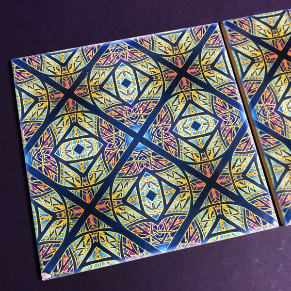 Arts and Crafts look Cathedral Diamond Window Ceramic Tiles - Multi coloured Bohemian  Ceramic Printed Tiles