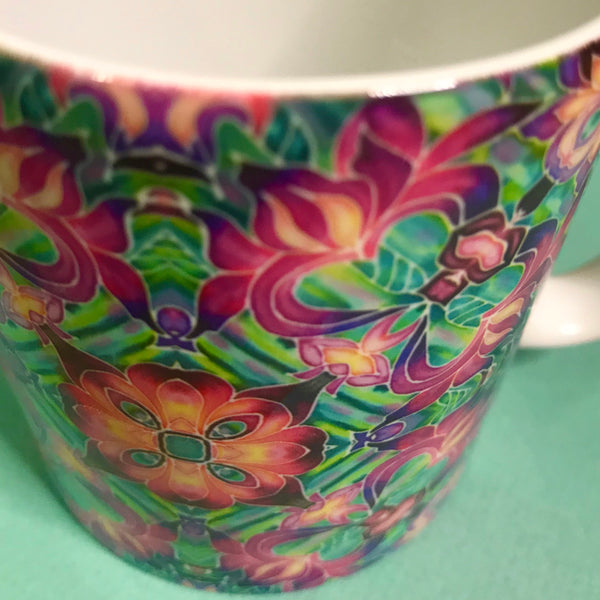 Kaleidoscope Flower Mug In Pink, Purple  and Green - Mug gift set