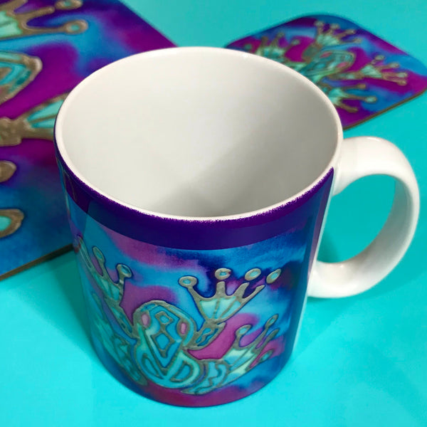 Frog Mug Set - Pondlife Mug Gift - Green Purple and Blue Seahorse