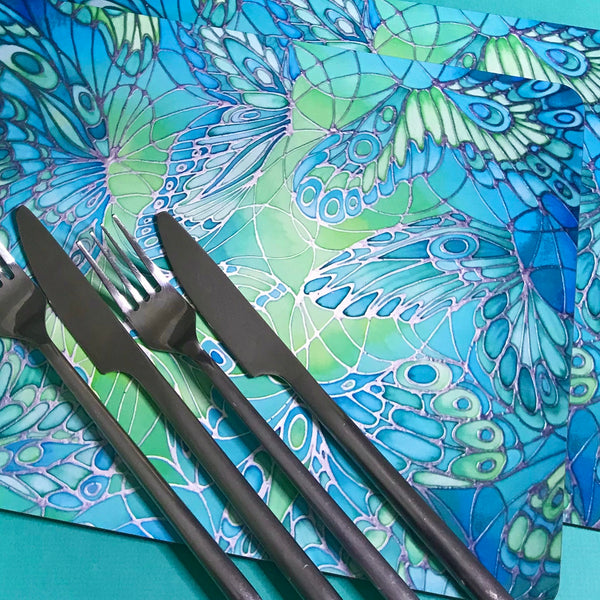 Green Glass Trivets and Chopping Boards - Butterflies Table Mats & Coasters - Green Butterfly Place Mats - Green Glass Trivets