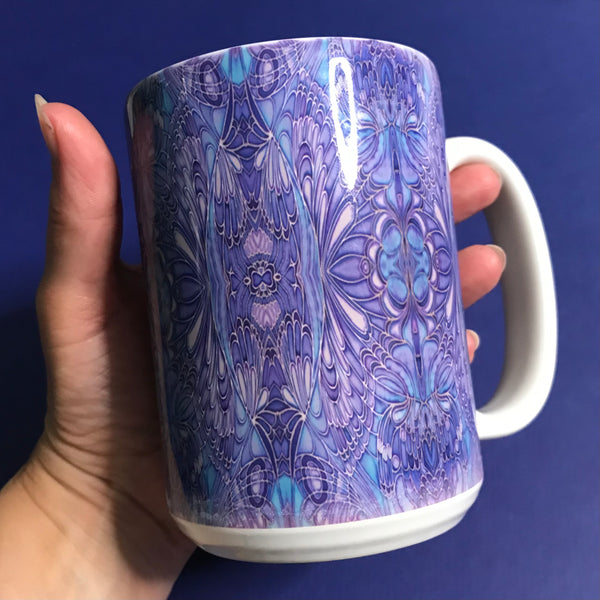 Blueberry Butterfly Extra Large Mug and Coaster - Blue Lilac Mug Set - Mug Gift
