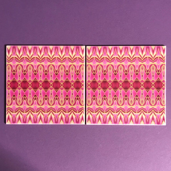 Pink Gold Persian Style Bathroom Tiles - Bohemian Kitchen Tiles - Orchid Repeat Decorative Tiles