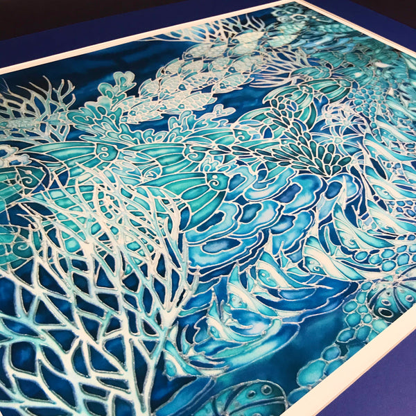 Blue Coral Reef Print - Ultramarine Aqua Fish in Coral Reef Print - Bathroom Art
