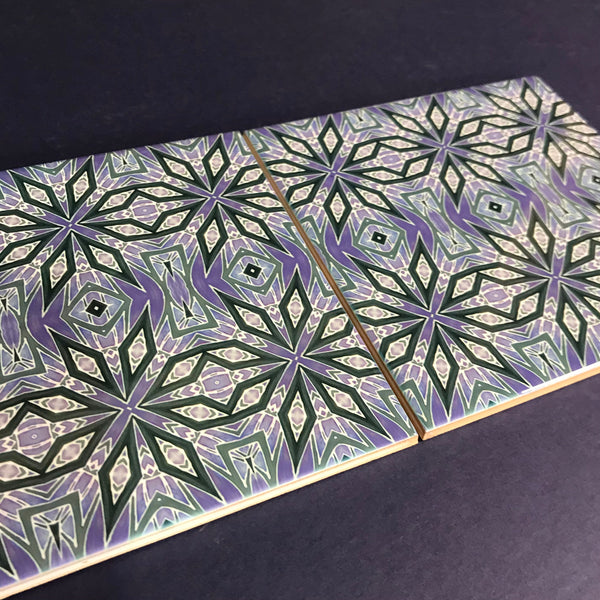 Contemporary Charcoal and Lilac Nordic Star Ceramic Tiles -  Ceramic Hand Printed Tiles