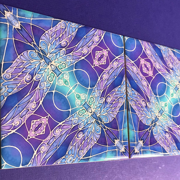 Dragonflies Wall Tile Blue Purple Turquoise