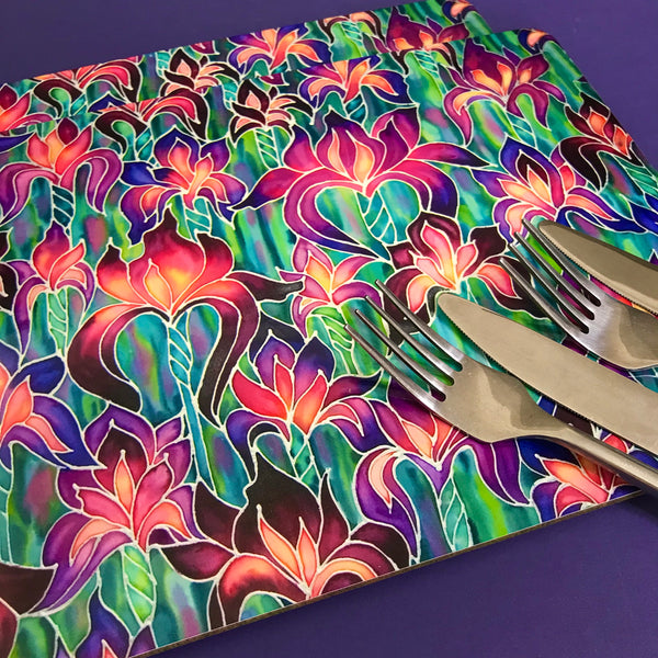 Iris  Glass chopping board - Irises Placemats & Coasters -  Pink Green Purple Table Mats
