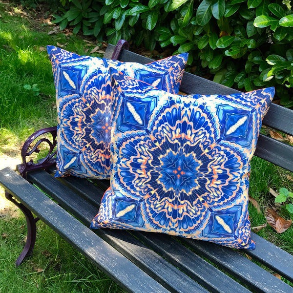 Grey blue showerproof Cushions - Orange grey blue  Garden Cushion